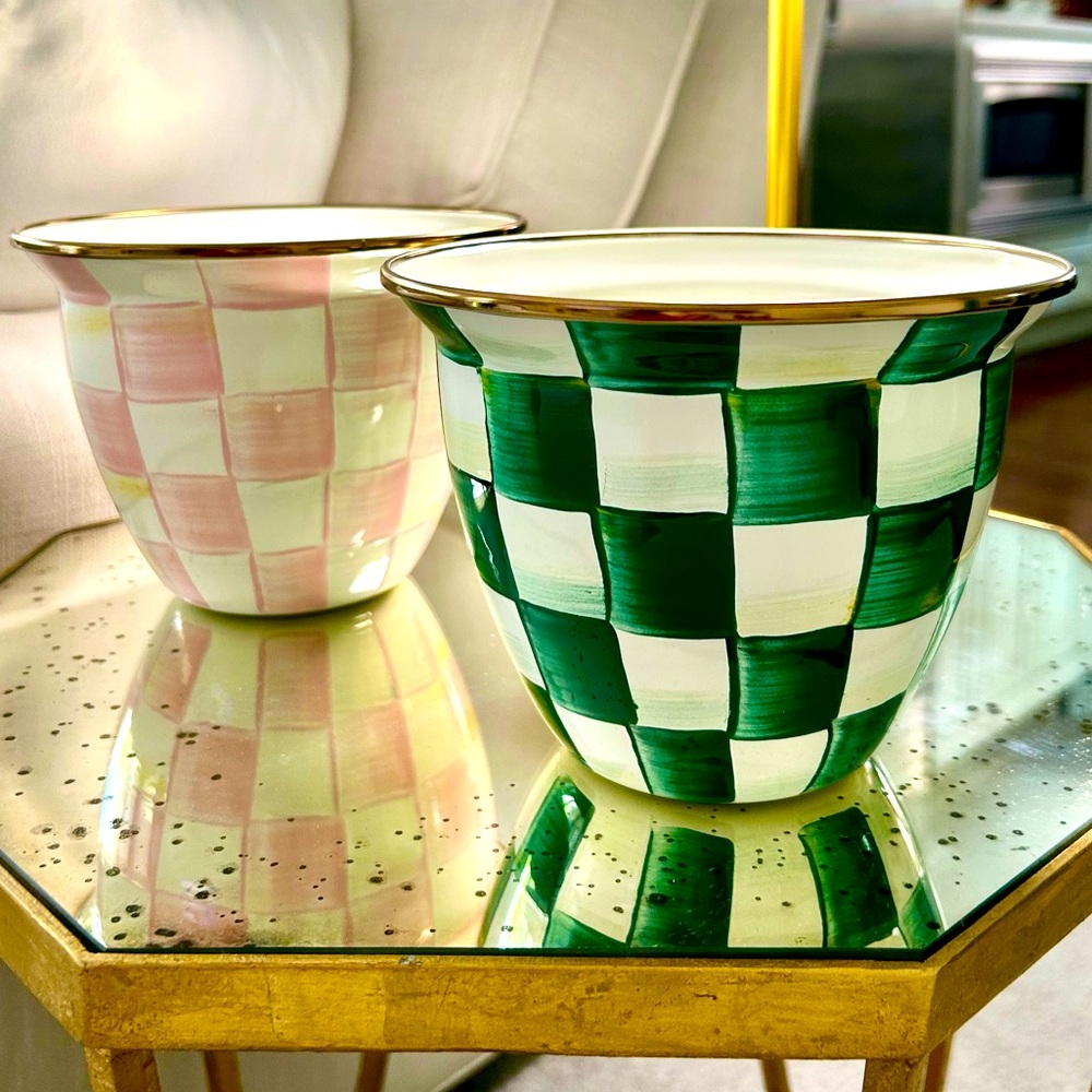 On Sale!!!McKenzie Childs beautiful decorative Pink and Emerald Pots🩷💚 NWT!!
